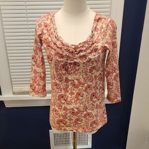 LOFT Pink and Cream Floral Blouse